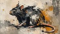 Picturesque depiction of a rat with dynamic paint splashes in impressionistic style, AI generated [IBR125026324]