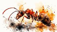 Illustration of an ant in watercolor style with colored splashes, AI generated [IBR125026325]