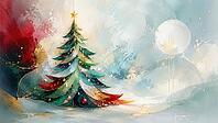 An abstract Christmas tree with glitter and stars in an artistic winter landscape, AI generated [IBR125026327]