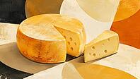 Round cheese with a cut piece in natural colors, AI generated [IBR125026335]