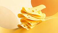 A stack of cheese slices in geometric arrangements, in soft yellow, AI generated [IBR125026338]