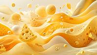 Dynamic scenes with cheese in waveform, interspersed with orange and yellow elements, AI generated [IBR125026340]