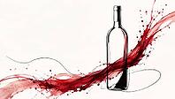 Minimalistic drawing of a wine bottle with artistic red splashes, AI generated [IBR125026345]