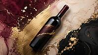 Wine bottle on elegant background with gold and black accents, AI generated [IBR125026348]