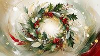 An elegant, festive wreath of leaves and berries in warm shades of red and gold, generated by AI, AI generated [IBR125026351]