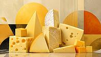 Cheese in various geometric shapes, shown in a silent scene, generated by AI, AI generated [IBR125026352]