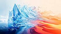 An iceberg floats out in bright shades of blue and red, connecting the chain of elements, generating AI, AI generated [IBR125026358]