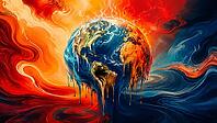 The world melts between fiery and watery colors in a dramatic abstract style, AI generates, AI generated [IBR125026360]