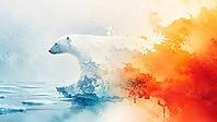 A polar bear emerges from an explosion of vivid colors that represent nature and change, AI generates, AI generated [IBR125026361]