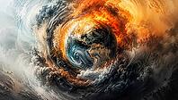 The earth in a vortex of clouds and fire, representing the chaos of the forces of nature, generates AI, AI generated [IBR125026363]