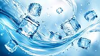 Ice cubes float in splashing water, create a feeling of freshness and coolness in shades of blue, AI generates, AI generated [IBR125026368]
