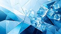 Ice cubes and geometric glass elements create a clear, modern design in shades of blue, AI generates, AI generated [IBR125026370]