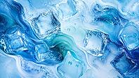 Flowing blue and cyan water vortices with ice cube cubes that convey freshness and cooling, AI generates, AI generated [IBR125026373]