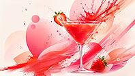 Red cocktail glass with strawberry splash, vivid and refreshing, AI generated [IBR125026375]