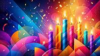 Colourful candles with glowing light surrounded by festive confetti, AI generated [IBR125026377]