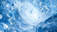 Floating ice cube cubes in a blue tunnel create a cool, clear impression with strong depth effect, AI generates, AI generated [IBR125026382]