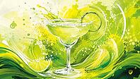 Yellow margarita glass with lime slice, lively and sparkling, AI generated [IBR125026386]