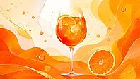 Orange wine glass with citrus slice and ice cube cubes, elegant atmosphere, AI generated [IBR125026387]