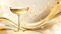 Golden champagne glass with bubbling foam, elegant atmosphere, AI generated [IBR125026389]