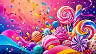 A colorful collection of sweets and lollipops against a vivid background, generated by AI, AI generated [IBR125026394]
