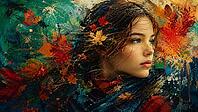 Girls surrounded by autumn leaves in vivid and warm colors, AI generates, AI generated [IBR125026396]
