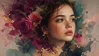 Girls surrounded by roses and muted flower colors, artistically portrayed, AI generated [IBR125026403]