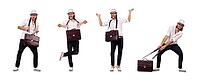 Young man with handbag and hat isolated on white [IBR125053194]