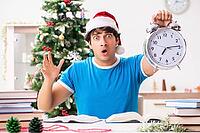 Young student with book at Christmas eve [IBR125053221]