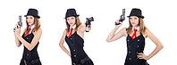 Woman gangster isolated on white [IBR125062203]
