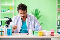 Chemist testing soap in the lab [IBR125062206]