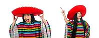 Mexican woman in funny concept on white [IBR125075720]