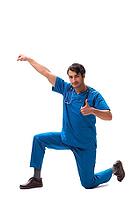 Young handsome doctor isolated on white [IBR125075745]