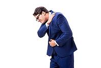 Sick and unhappy businessman isolated on white background [IBR125094340]