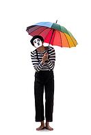 Mime with umbrella isolated on white background [IBR125094341]