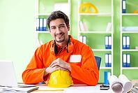 Construction supervisor planning new project in office [IBR125094351]