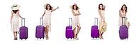 Woman traveller with suitcase isolated on white [IBR125094405]
