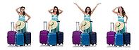 Woman traveller with suitcase isolated on white [IBR125094427]