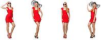 Beautiful woman in red dress isolated on white [IBR125117970]