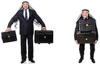 Arab businessman with suitcase isolated on white [IBR125117971]
