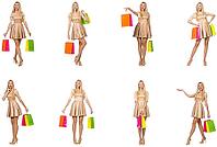 Beautiful woman in golden dress with bags [IBR125117990]
