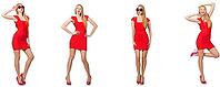 Beautiful woman in red dress isolated on white [IBR125118011]