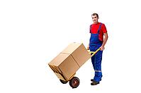 Young male courier with box isolated on white [IBR125118054]