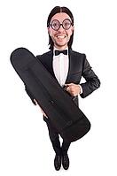 Man with violin case isolated on white [IBR125141680]