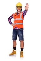 Young male builder contractor isolated on white [IBR125141752]
