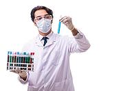 Young chemist isolated on white background [IBR125141767]