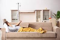 Sick pregnant woman suffering at home [IBR125141768]