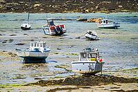 The rocky coast and small harbour of Île Vierge lie off Plouguerneau in Finistère, Brittany, France. Granite rocks, sheltered waters and moored boats form a characteristic maritime landscape along this exposed section of the northern Breton coast [IBR125163370]