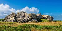A solitary stone house stands among massive granite boulders at Meneham near Kerlouan in northern Finistère, Brittany, France. Its isolated setting close to the Atlantic coast highlights the traditional architecture and distinctive maritime character of t [IBR125163372]