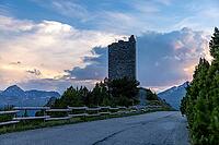 Torri di Fraele, historic watchtowers, with clouds at dusk, Valdidentro, Sondrio, Italy [IBR125163382]