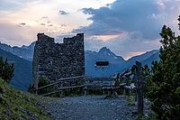 Torri di Fraele, historic watchtowers, with clouds at dusk, Valdidentro, Sondrio, Italy [IBR125163390]